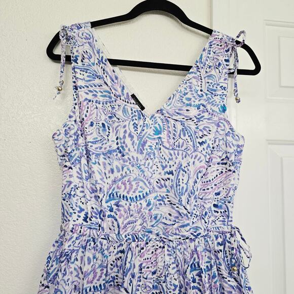 Talbots Tiered Maxi Dress 8 Watercolor Medallion Print Lined Cotton Sleeveless - Picture 3 of 11